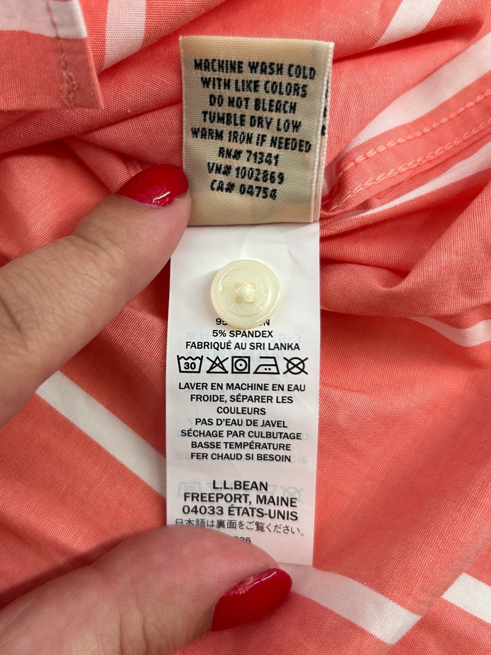 NWT L.L.Bean Essential Cotton Poplin Short Sleeve Shirt in Hot Coral Stripe READ - Picture 12 of 12